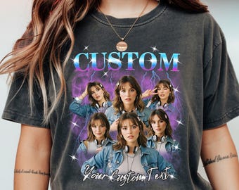 Aangepast jaren 90 bootleg rap-shirt – gepersonaliseerde foto comfortkleuren shirt