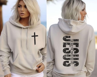 Christelijke hoodie, citaat kruis en Jezus, sweatshirt met bijbeltekst