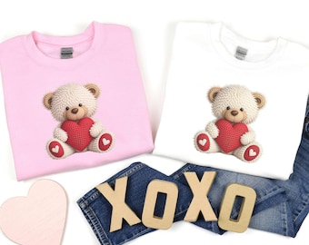 Sweater met hart van teddybeer, trui voor koppels Valentijnsdag