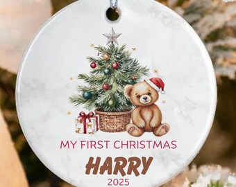 Personalized Baby's First Christmas Ornament: Teddy Bear & Tree Keepsake
