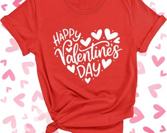 Rood Valentijnsdag-T-shirt | Grafisch wit hart, milieuvriendelijk katoen