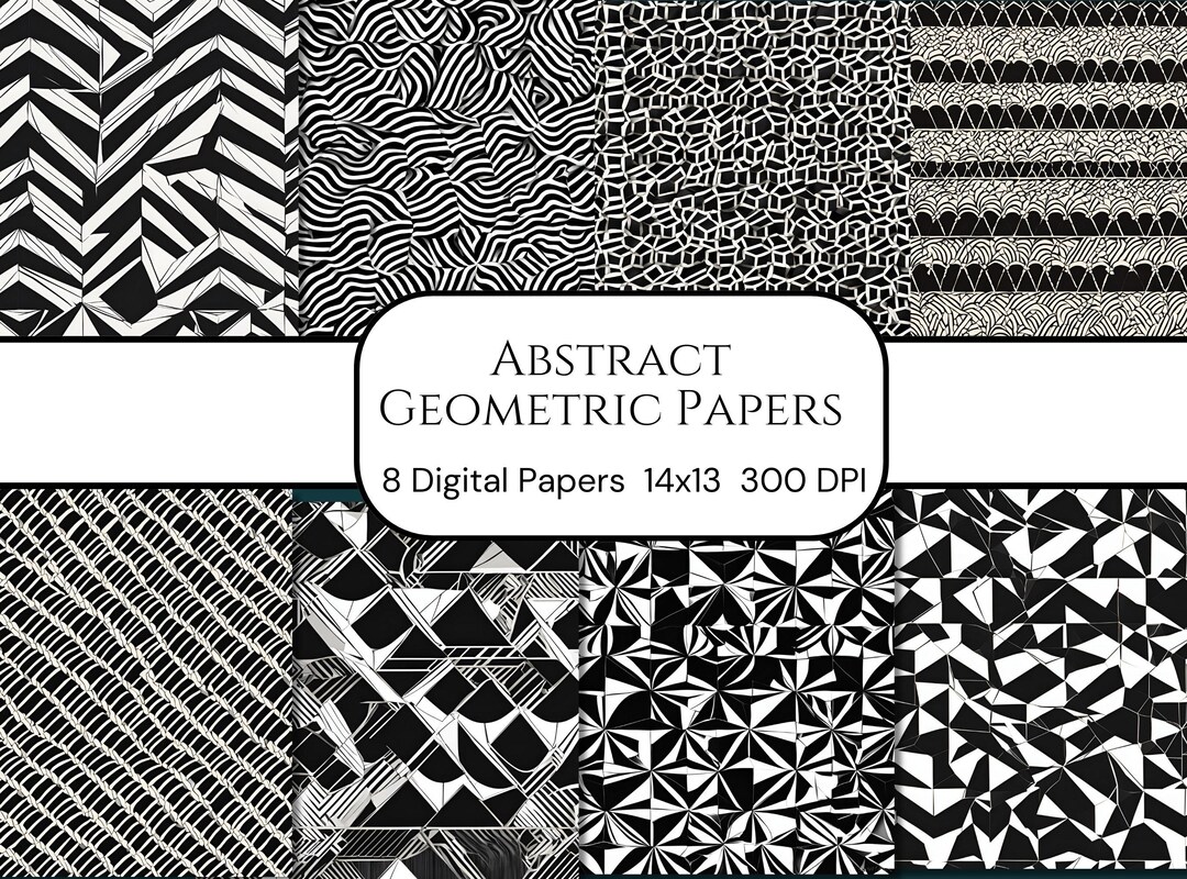 Abstract Geometric Printable Papers Black and White Papers Pattern Pack ...