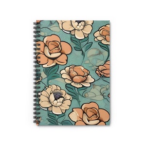Vintage Flower Print Notebooks Peach Fuzz Journal, Retro Floral Spiral Note book - Ruled Line, Gift For Notetakers, Writers, Use For Diary