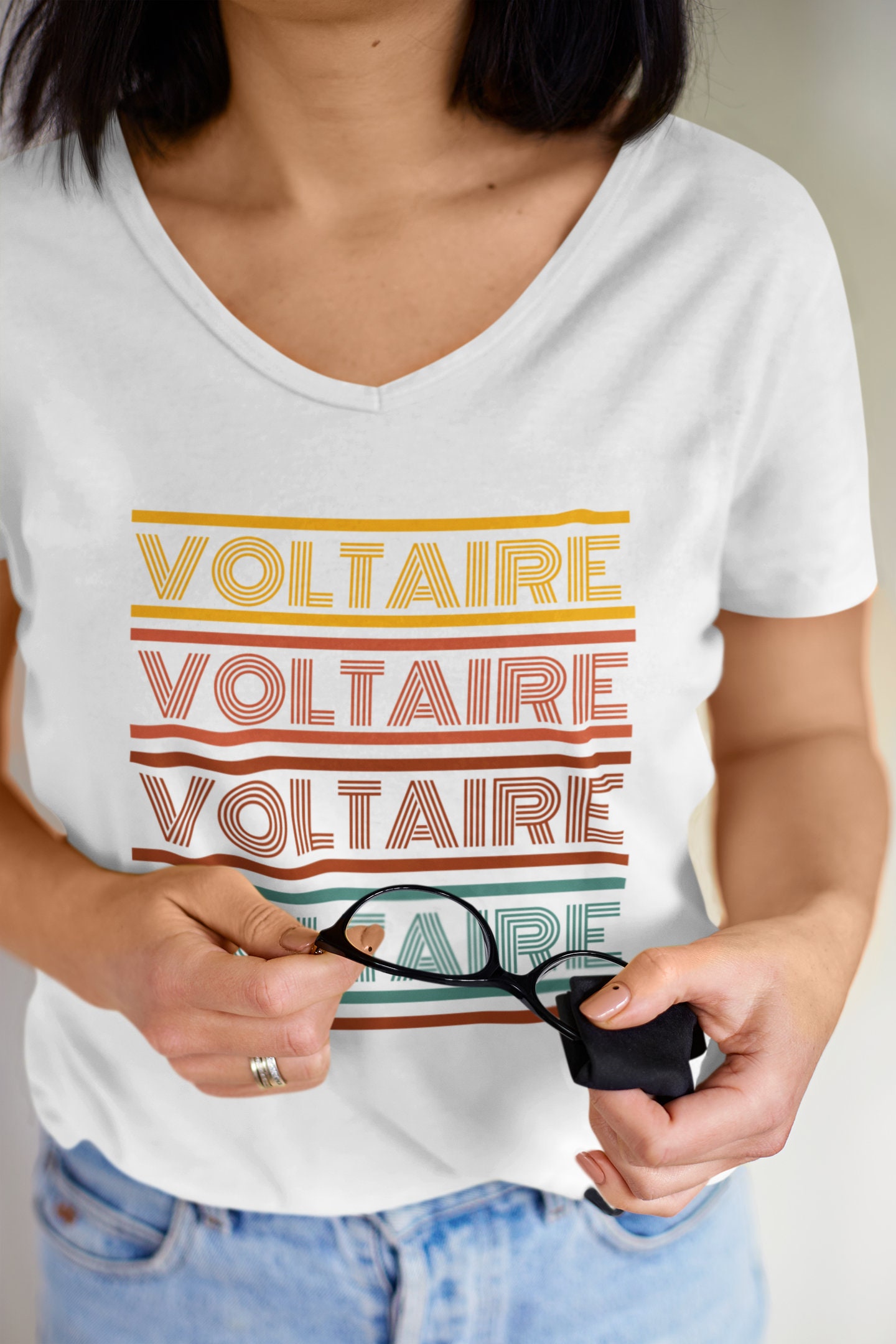 Voltaire Retro 70s Typography T-shirt, Philosophy Literary Tee 