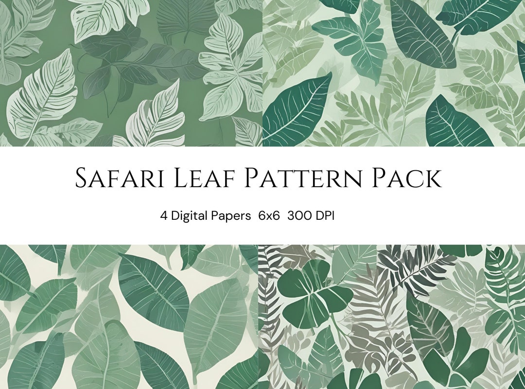 Safari Leaf Pattern Digital Paper: Green Tones, 6x6 Scrapbook (digital ...