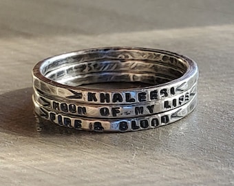 Khaleesi Ring,Game of Thrones Ring,Game of Thrones Jewelry,Stamped Silver Rings,Customizable Ring,Hypoallergenic Rings,Stackable Silver Ring