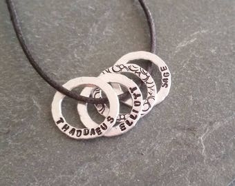 Custom Mom Necklace,Stamped Silver Mom Necklace,Custom Stamped Silver Necklace,Miscarriage Gift,Stamped Ring Necklace,Adjustable Cord