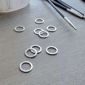 The BEST Small Silver Stitch Markers for Needles up to 4mm, set of 9, solid pure silver, knitting gift