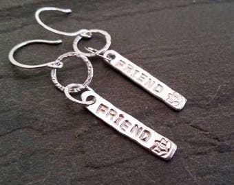 Friend Earrings,Silver Earrings,Customizable Earrings,Charm Earrings,Custom Name Earrings,Custom Charm Earrings,Hypoallergenic Earrings