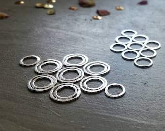 Medium Handmade Solid Pure Silver Knit Stitch Markers for needles up to 7mm (approx. U.S. size 10.5), set of 7