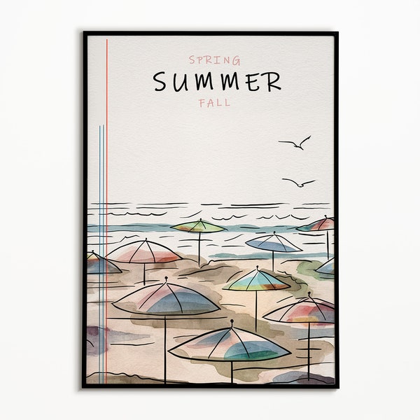 Summer Wall Art | Beach | Spring, Fall Seasons | Printable Digital | Watercolor Gift | Modern Art | Coffee Corner | Abstract, Modernism