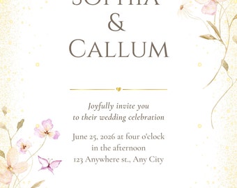 Digitale Hochzeitseinladung, Blumenhochzeitseinladung, Blumenhochzeit lädt ein, botanische rustikale lädt ein, Hochzeitsfeier lädt ein
