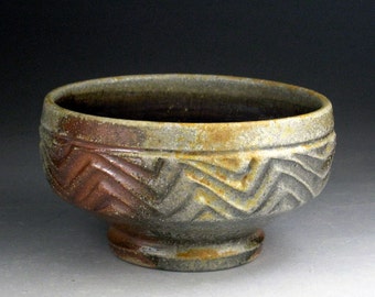 Chawan - Sculpted Woodfired Stoneware TeaBowl with Clay & Ash Glazed Interior