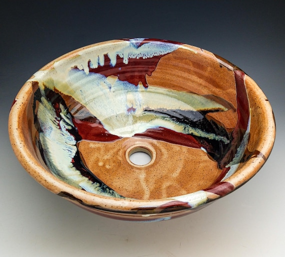 Large Handmade Pottery Vessel Sinks, Shino with layered glazes- Made to Order