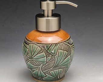 Foaming Soap Dispenser, With Ginkgo Leaf Design with Bronze or Stainless  Steel Dispenser Pump. "Made to Order"