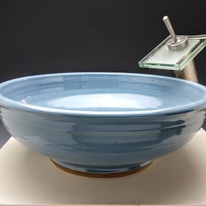 Custom Handmade Blue Pottery Vessel Sink, Designed for your Bathroom Remodeling- Made To Order