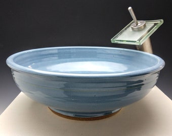 Custom Handmade Blue Pottery Vessel Sink, Designed for your Bathroom Remodeling- Made To Order