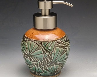 Foaming Soap Dispenser, With Ginkgo Leaf Design with Bronze or Stainless  Steel Dispenser Pump. "Made to Order"