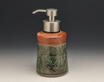 Foaming Soap Dispenser, With Green Ginkgo Leaf Design Stainless  Steel Dispenser Pump. "Made to Order"