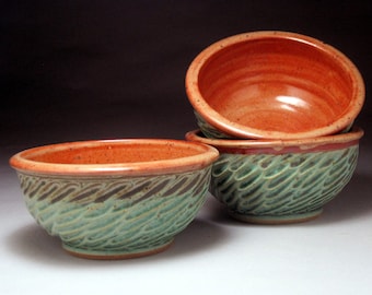 Set of 4 Stoneware Bowls-  Aqua & Earthtone  glaze "Made to Order "