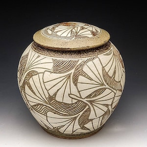 Lidded Funerary Urn with Ginkgo Design - Made to Order