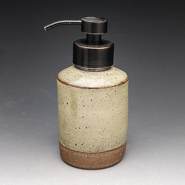 Foaming Soap Dispenser with Unglazed Brown Clay Bottom Boarder with your choice of  Stainless Dispenser Pump Finish. "Made to order"
