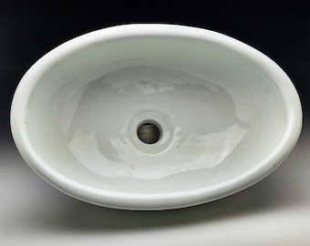 Custom White Porcelain Oval Handmade Pottery Vessel Sinks, Designed for your Bathroom Remodeling- Ready to Ship
