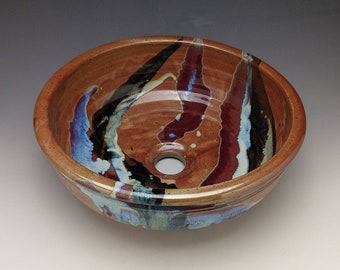 Small Handmade Pottery Vessel Sinks, Shino with layered glazes- Made to Order