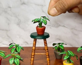 Handgemaakte miniatuur Alocasia 'Dragon Scale'-plant – 1/12 poppenhuisplant