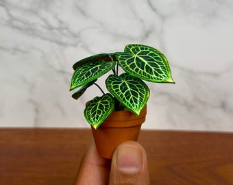 Handgemaakte miniatuur anthuriumkristalplant – poppenhuisplant schaal 1/12