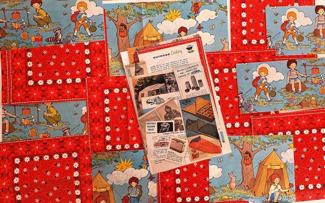 Vintage CAMPING Ephemera Collage Kit Paper Pack Mid Century Etsy