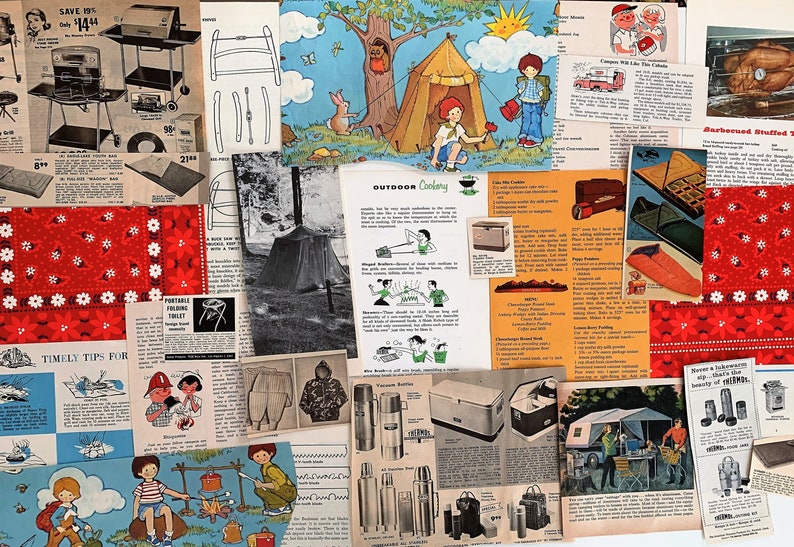 Vintage CAMPING Ephemera Collage Kit Paper Pack Mid Century Etsy