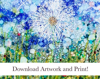 Dandelion Dream Digital Download, Instant Art Print Downloadable Files