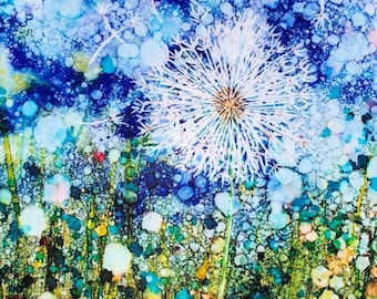 Dandelion Dream: Alcohol Ink Glossy Art Prints