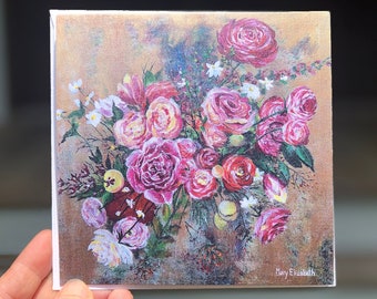 Pink Roses - Square Blank Greeting Card