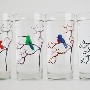 The Four Seasons Bird Glassware 4 Everyday 16 oz Glasses, Cardinal, Hummingbird, Finch and Bluebird Drinking Glasses, The Four Seasons image 1