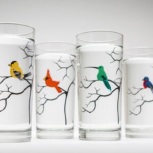 Four Birds Glassware 4 Everyday Water Glasses, Bird Glasses, Cardinal, Bluebird, Golden Finch, Hummingbird, Gifts for Her, Bird Lover image 3