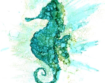 Seahorse: Fine Art Print from alcohol ink painting