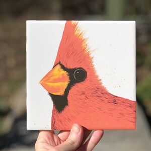 Big Red Cardinal Ceramic Tile : Indoor and Outdoor Use, Red Bird Art Decor, Kitchen Backsplash Decorative Tile