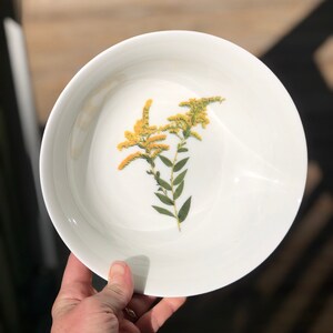 Goldenrod Flower Porcelain White Bowls - Pressed Botanical Dishes
