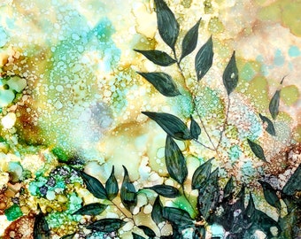 Shadow Leaves : Fine Art Print from Alcohol Ink Painting