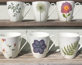 6 Different Botanicals Mugs - Porcelain Cup Set