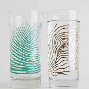 Fern and Feather Glassware Set - Set of 2 Highball Glasses, Silver Feathers Summer Fern Mother's Day Gift Mothers Day Glasses Drinking Glass