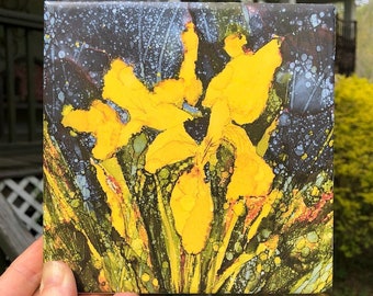 Yellow Irises Ceramic Tile : Indoor and Outdoor Use, Decorative Tiles