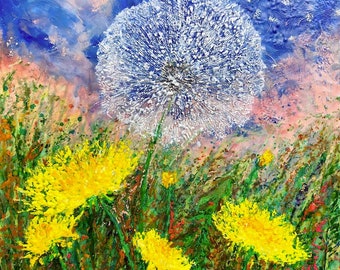 Dandelion Breeze : Art Prints from Encaustic Dandelion Painting