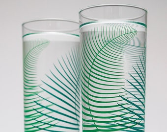 Festive Fern Cocktail Glasses - Set of 2, Highball Glassware, Hostess Gift, Silkscreened Barware, Holiday Entertaining