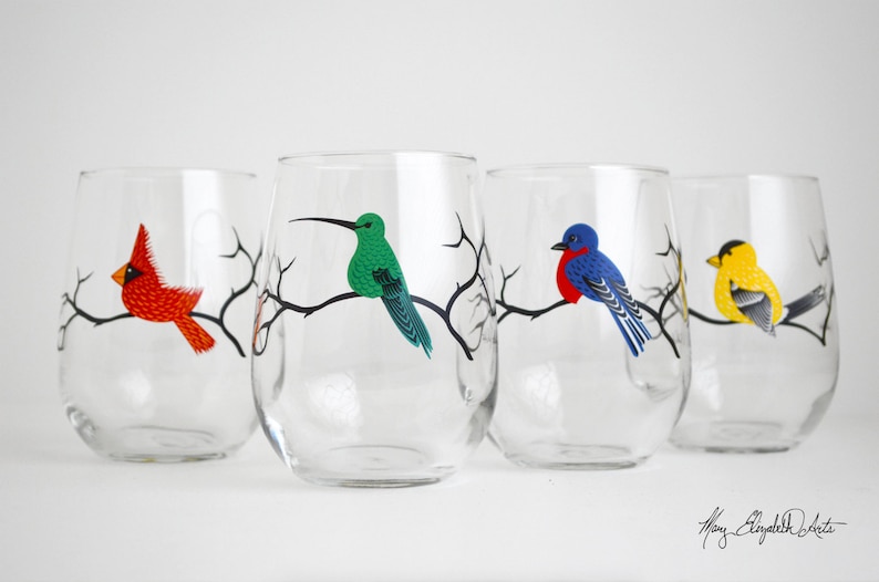 Verres à vin Cardinal rouge Ensemble de 2 verres à oiseaux rouges, verres de Noël, verres cardinaux, décor de vacances image 5