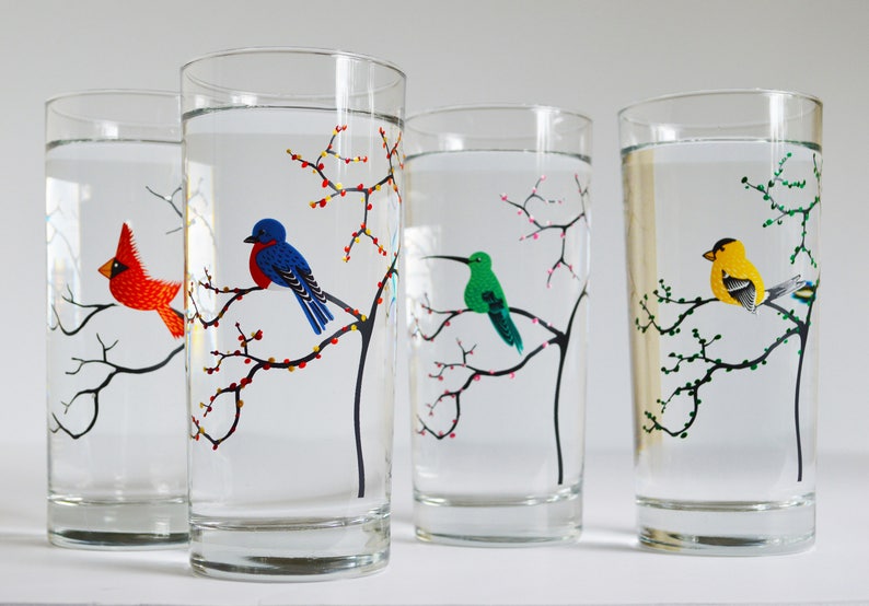 The Four Seasons Bird Glassware 4 Everyday 16 oz Glasses, Cardinal, Hummingbird, Finch and Bluebird Drinking Glasses, The Four Seasons image 9