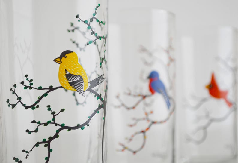 The Four Seasons Bird Glassware 4 Everyday 16 oz Glasses, Cardinal, Hummingbird, Finch and Bluebird Drinking Glasses, The Four Seasons image 6
