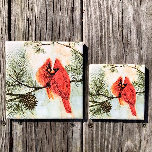 Cardinal Lovebird's Ceramic Tile : Indoor and Outdoor Use, Decorative Tiles